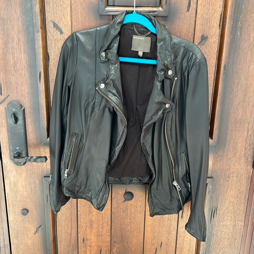 Muubaa Black 100% Lamb Leather Assymetrical Jacket 6